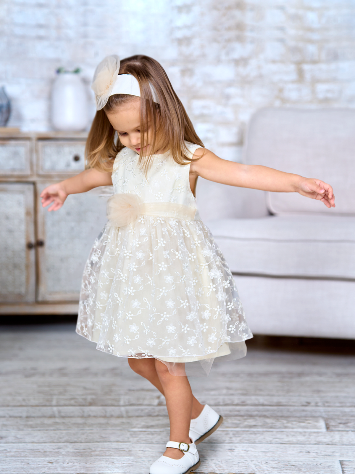 85-18333 Нарядное платье (бежевый/розовый)